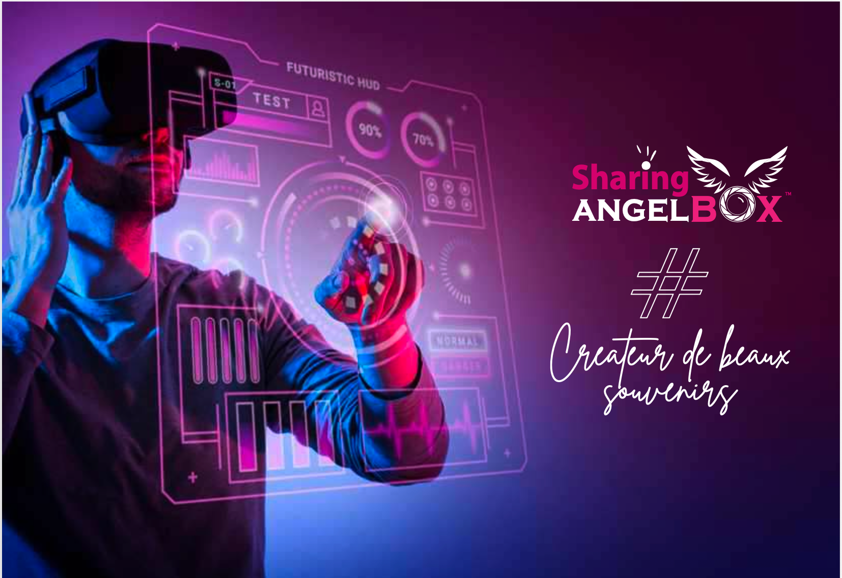 L’univers digital Sharing AngelBox illustré par une expérience immersive de réalité virtuelle.